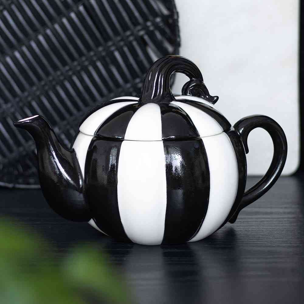 Something Different - Black and White Striped Pumpkin Teapot Teekanne - Schwarz/WeiÃŸ